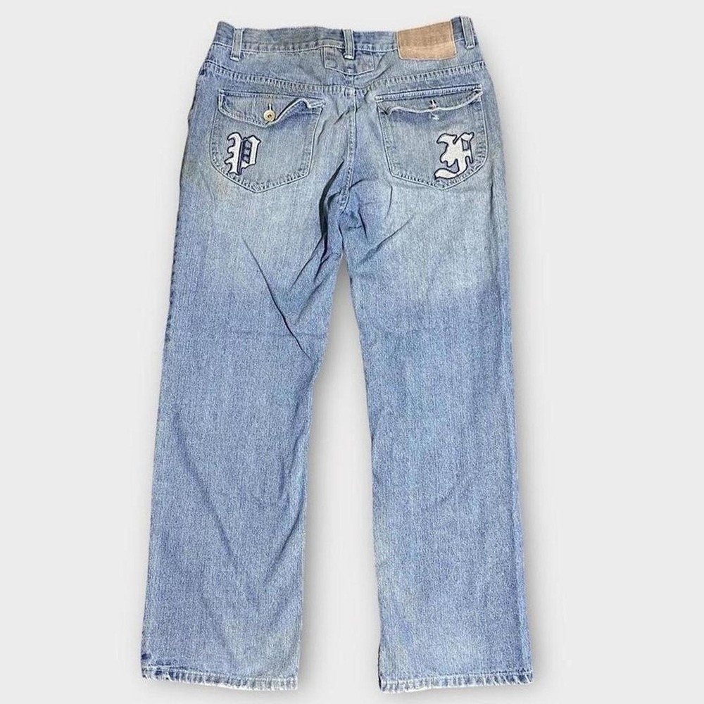 Y2K Phat Farm Jeans 36x30 Embroidered Light Wash Hip-hop Baggy Skater Cyberpunk